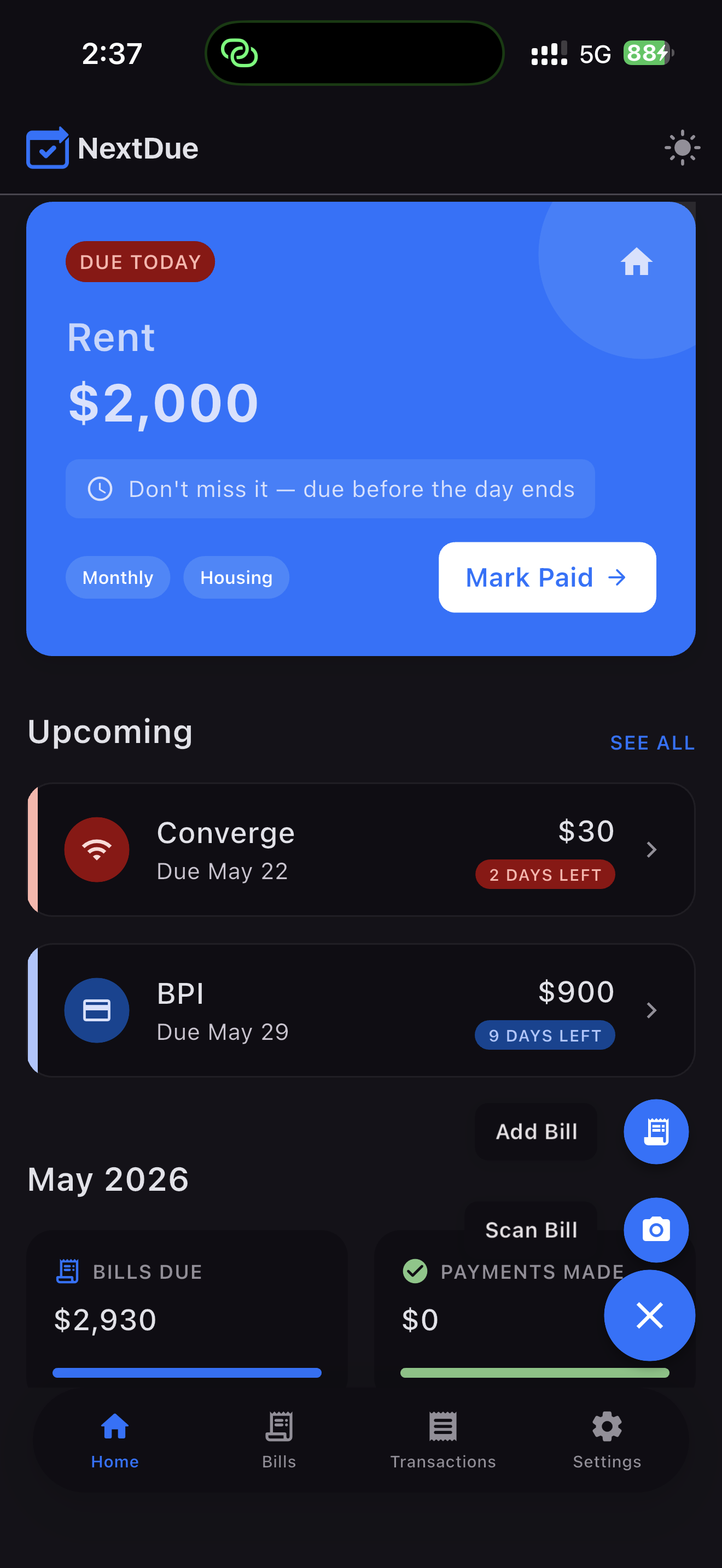 Dark mode home